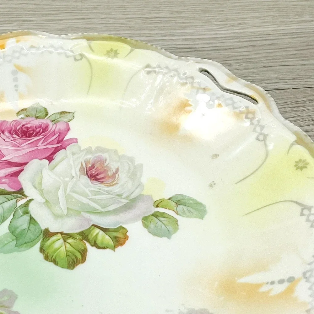Antique Floral Platter with Handles‎ and Pink Roses